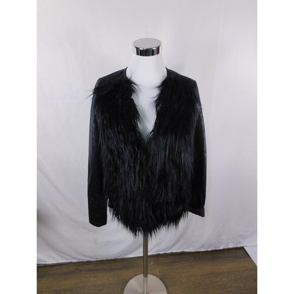 Libby Edelman Jacket Womens Small Black Faux Fur Faux Leather Front Corp Goth - Picture 2 of 13
